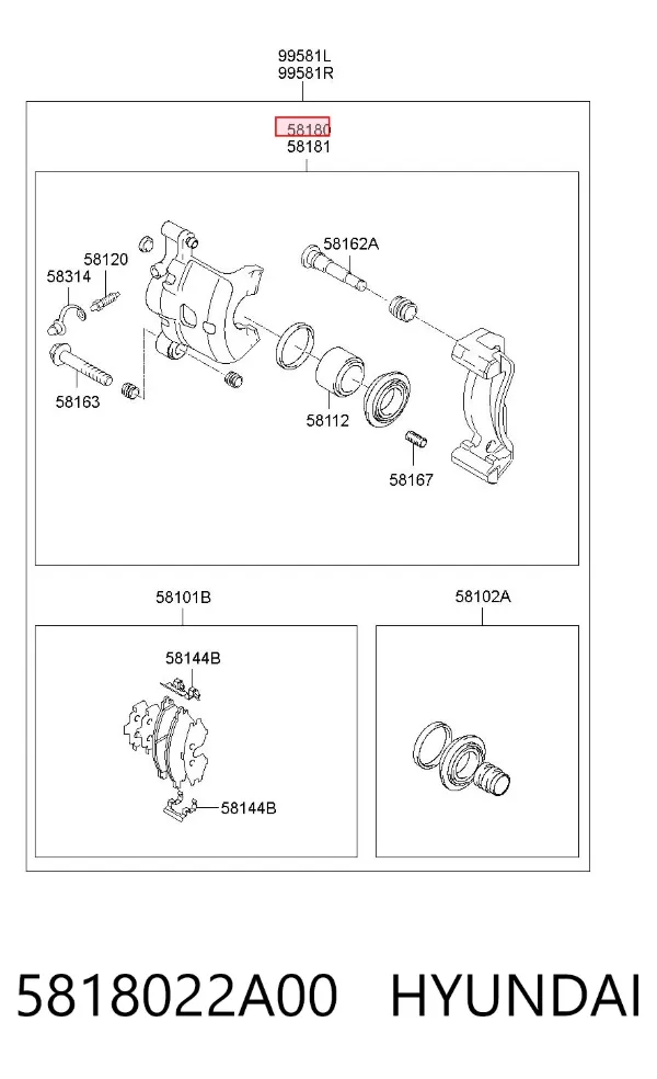 Zacisk hamulcowy przedni lewy 5818022A00 Hyundai/Kia