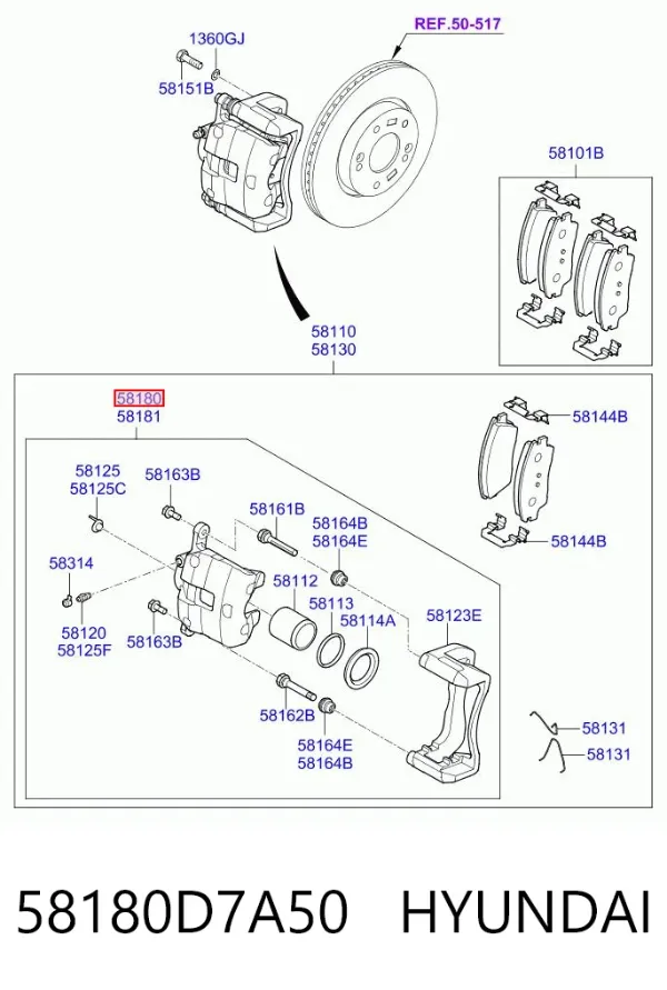 Zacisk hamulcowy przedni lewy 58180D7A50 Hyundai/Kia