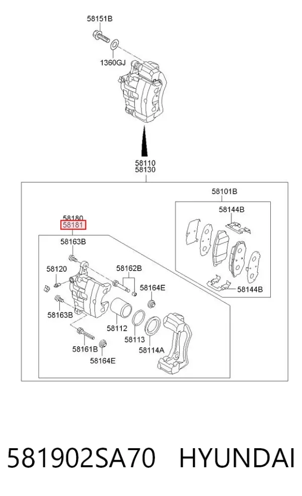 Zacisk hamulcowy przedni prawy 581902SA70 Hyundai/Kia