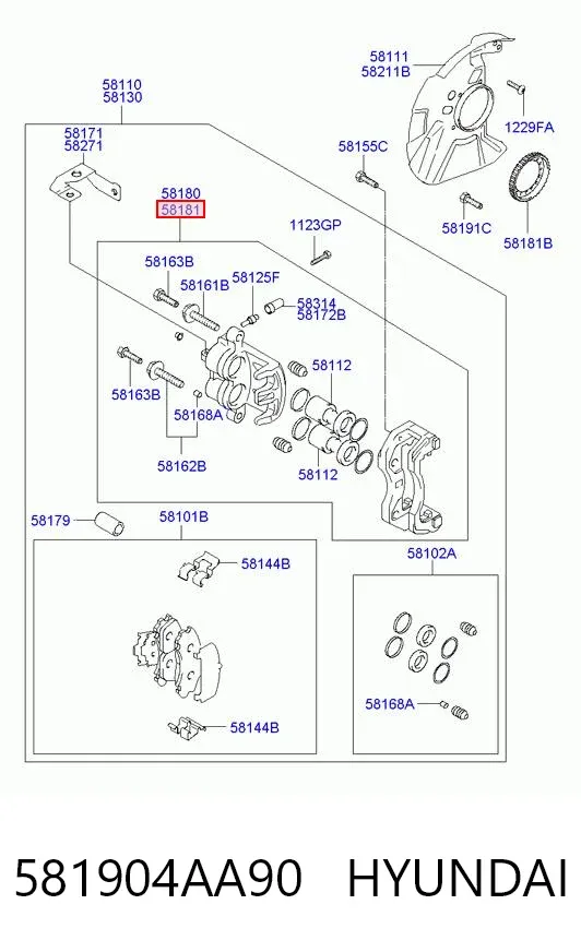 Zacisk hamulcowy tylny prawy 581904AA90 Hyundai/Kia