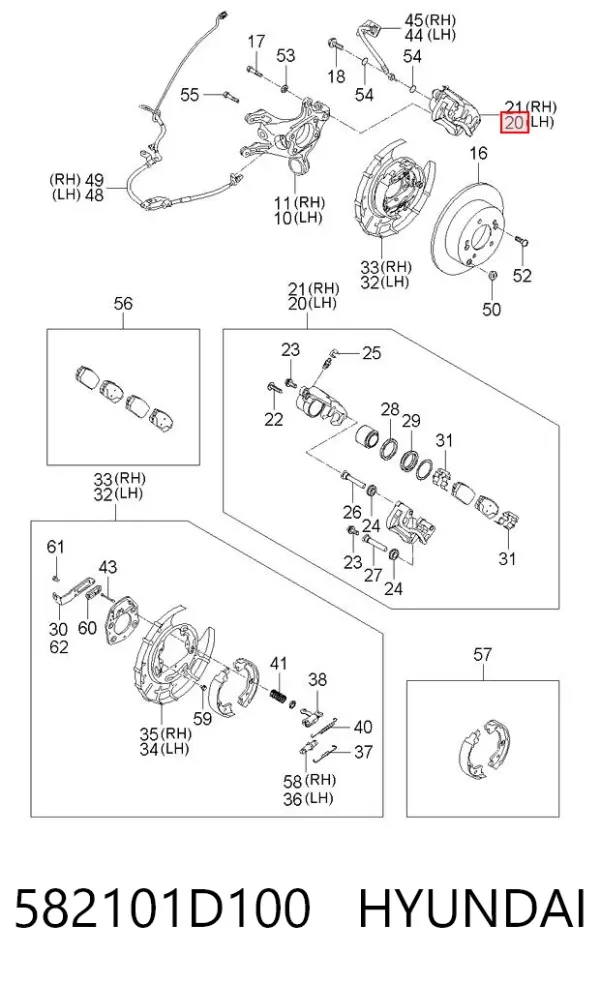 Zacisk hamulcowy tylny lewy 582101D100 Hyundai/Kia