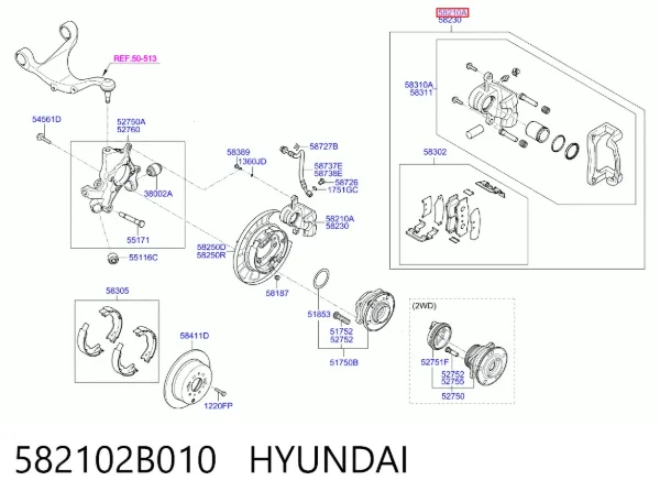 Zacisk hamulcowy tylny lewy 582102B010 Hyundai/Kia