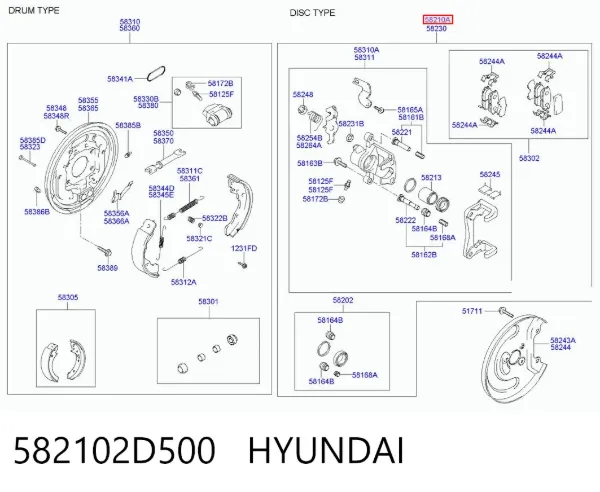 Zacisk hamulcowy tylny lewy 582102D500 Hyundai/Kia