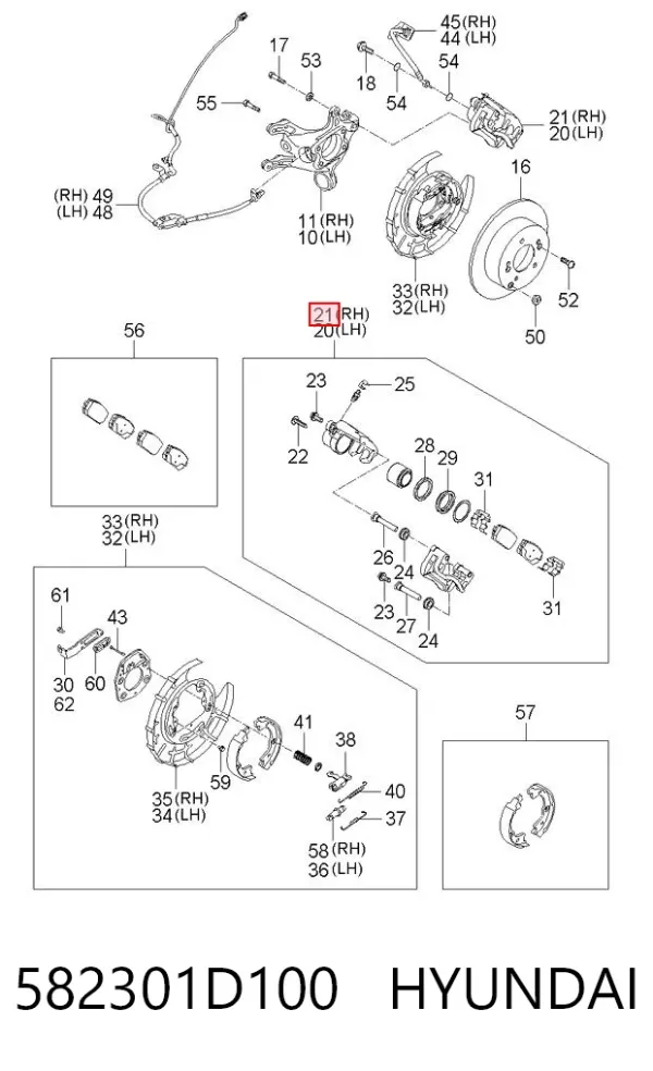Zacisk hamulcowy tylny prawy 582301D100 Hyundai/Kia