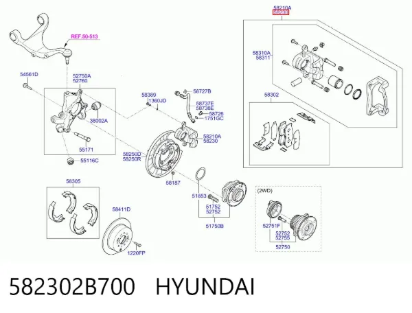 Zacisk hamulcowy tylny prawy 582302B700 Hyundai/Kia