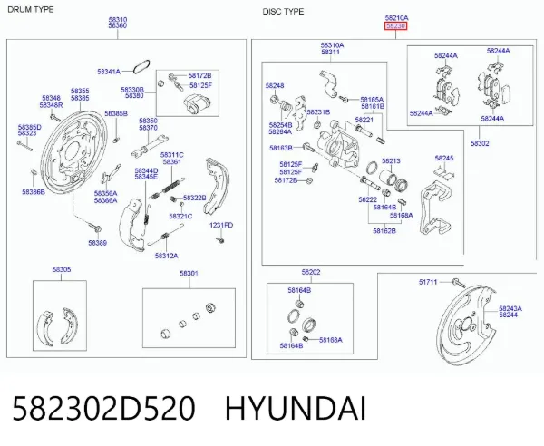 Zacisk hamulcowy tylny prawy 582302D520 Hyundai/Kia