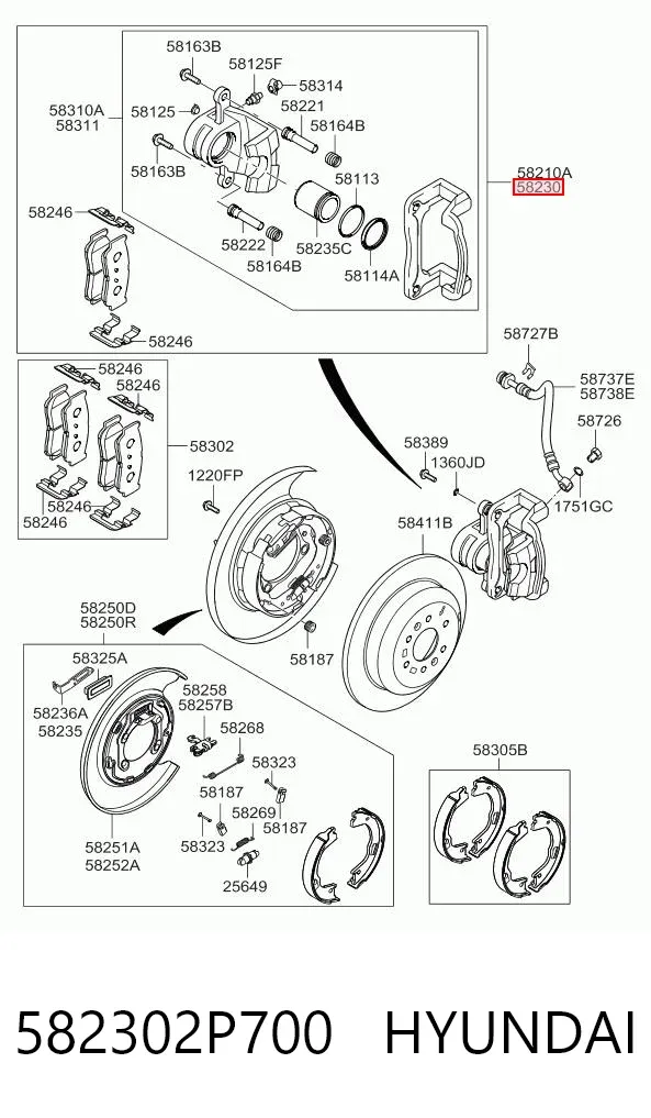Zacisk hamulcowy tylny prawy 582302P700 Hyundai/Kia