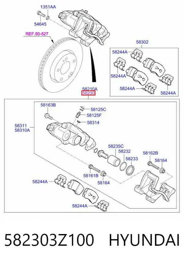 Zacisk hamulcowy tylny prawy 582303Z100 Hyundai/Kia