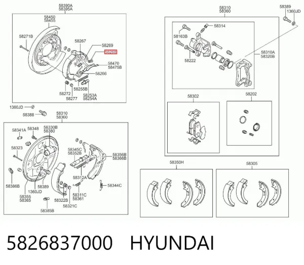 Zestaw naprawczy hamulca postojowego (ręcznego) Hyundai Sonata IV