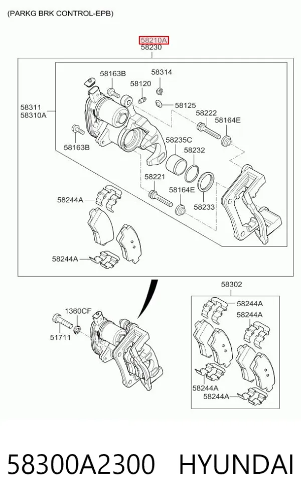 Zacisk hamulcowy tylny lewy 58300A2300 Hyundai/Kia