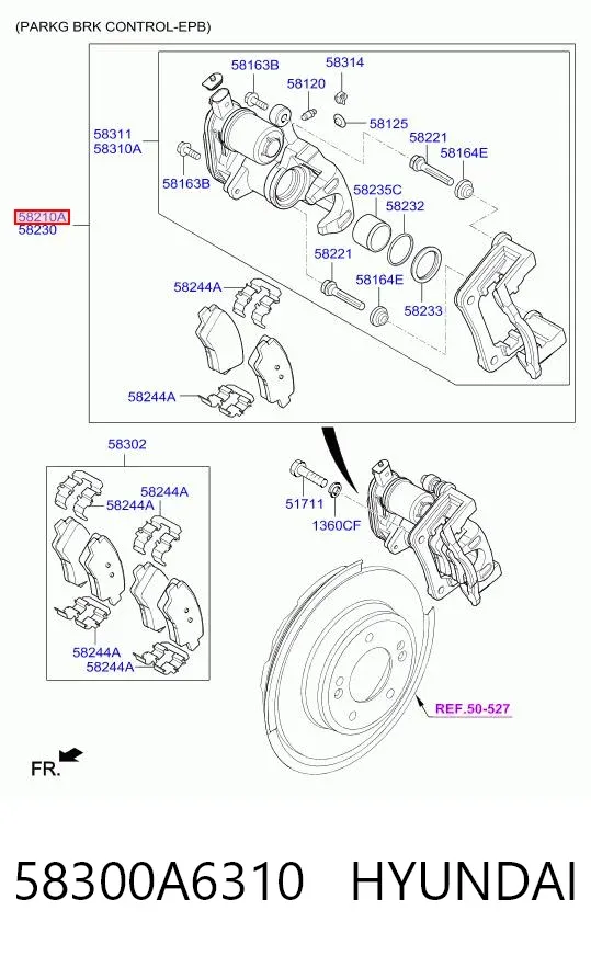 Zacisk hamulcowy tylny lewy 58300A6310 Hyundai/Kia