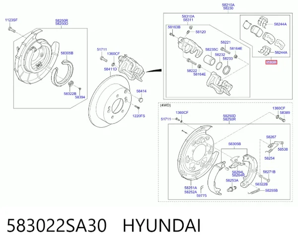 Okładziny (klocki) do hamulców tarczowych tylne 583022SA30 Hyundai/Kia