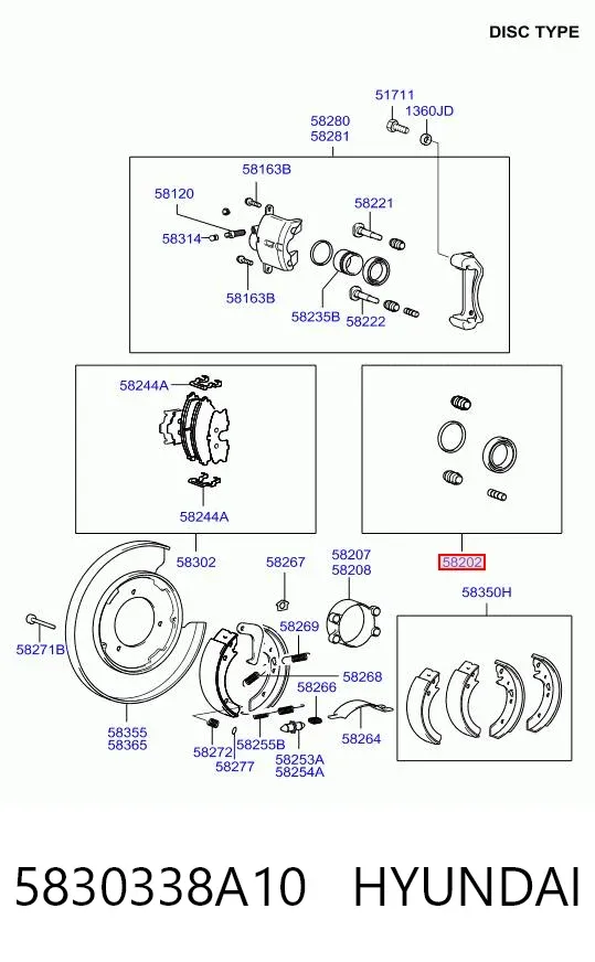Zestaw naprawczy zacisku hamulcowego tylnego 5830338A10 Hyundai/Kia