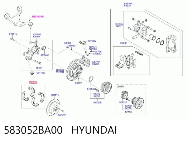 Klocki hamulca ręcznego 583052BA00 Hyundai/Kia
