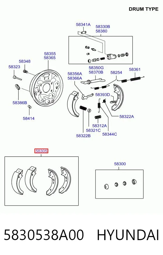 Klocki hamulcowe tylne bębnowe 5830538A00 Hyundai/Kia