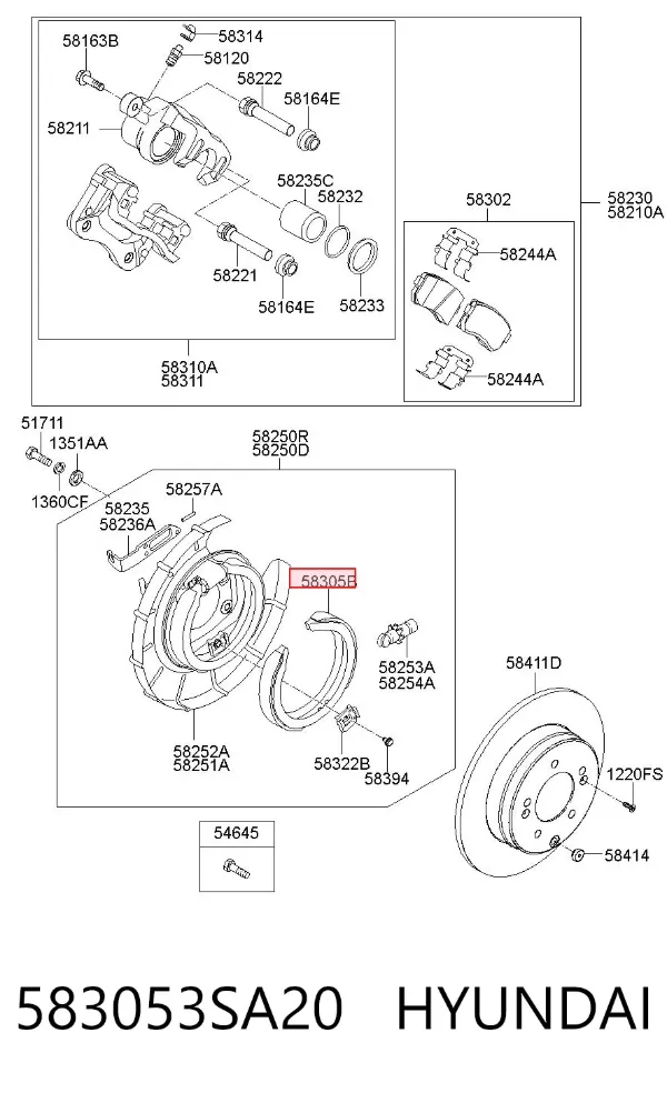 Klocki hamulca ręcznego 583053SA20 Hyundai/Kia