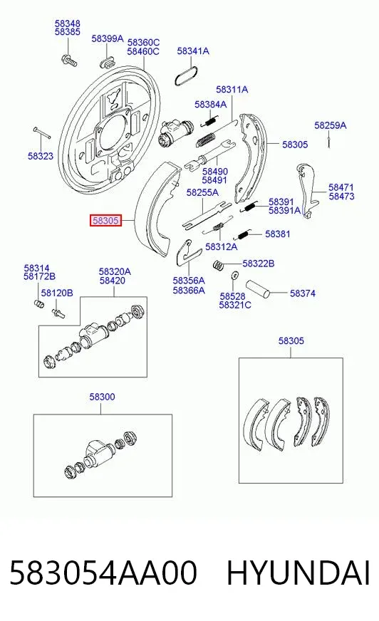 Klocki hamulcowe tylne bębnowe 583054AA00 Hyundai/Kia