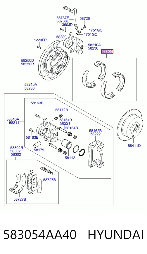 Klocki hamulca ręcznego 583054AA40 Hyundai/Kia