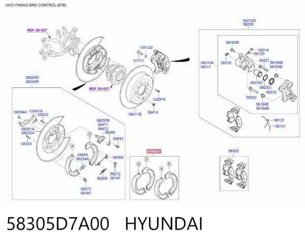 Klocki hamulca ręcznego 58305D7A00 Hyundai/Kia