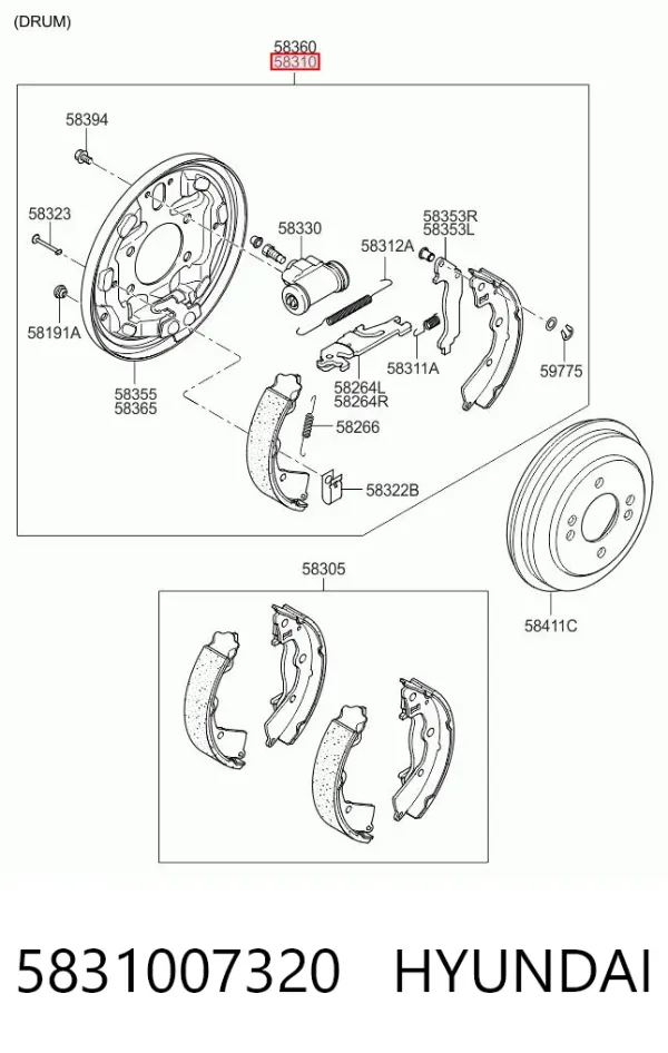 Zacisk hamulcowy tylny lewy 5831007320 Hyundai/Kia