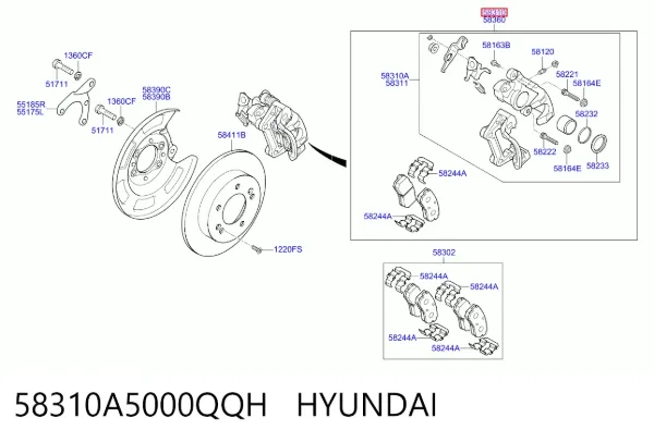 Zacisk hamulcowy tylny lewy 58310A5000QQH Hyundai/Kia