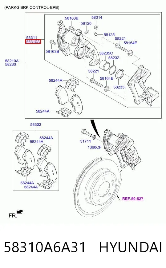 Zacisk hamulcowy tylny lewy 58310A6A31 Hyundai/Kia