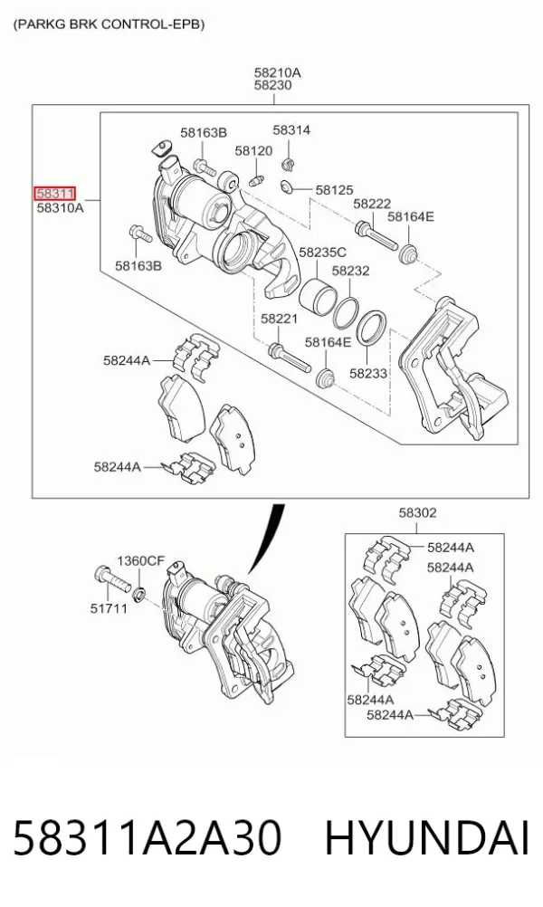 Zacisk hamulcowy tylny prawy 58311A2A30 Hyundai/Kia