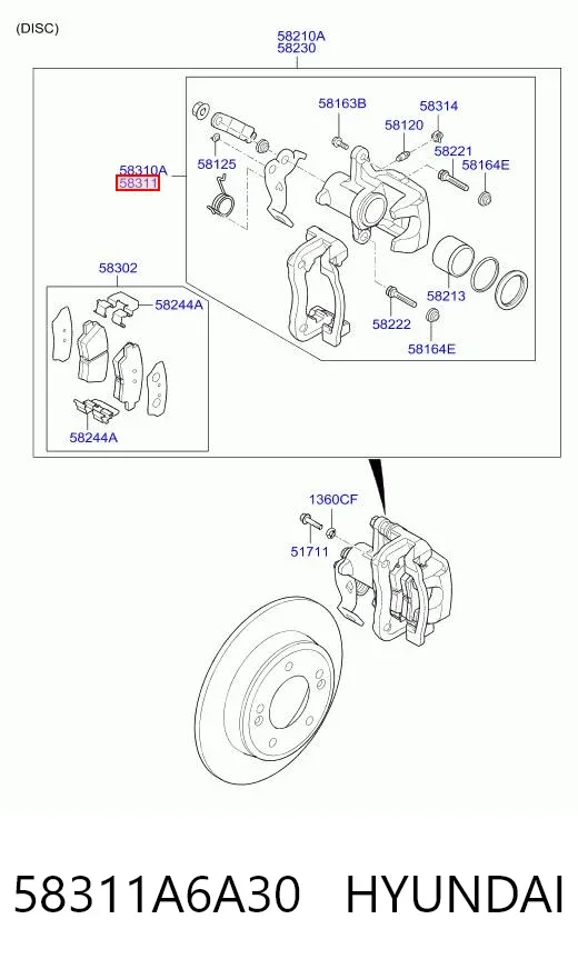 Zacisk hamulcowy tylny prawy 58311A6A30 Hyundai/Kia