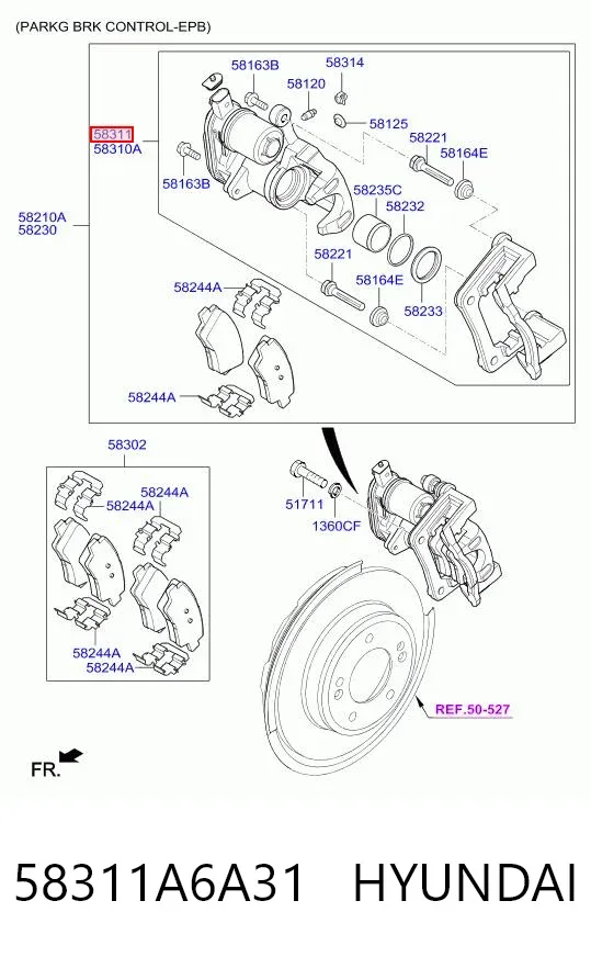 Zacisk hamulcowy tylny prawy 58311A6A31 Hyundai/Kia