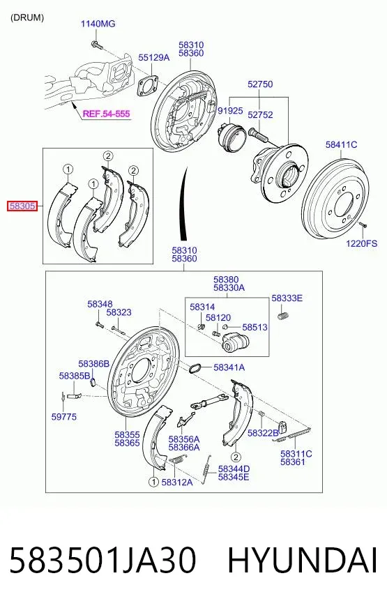 Klocki hamulca ręcznego 583501JA30 Hyundai/Kia