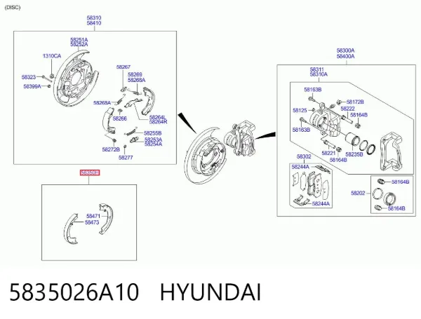 Klocki hamulca ręcznego 5835026A10 Hyundai/Kia