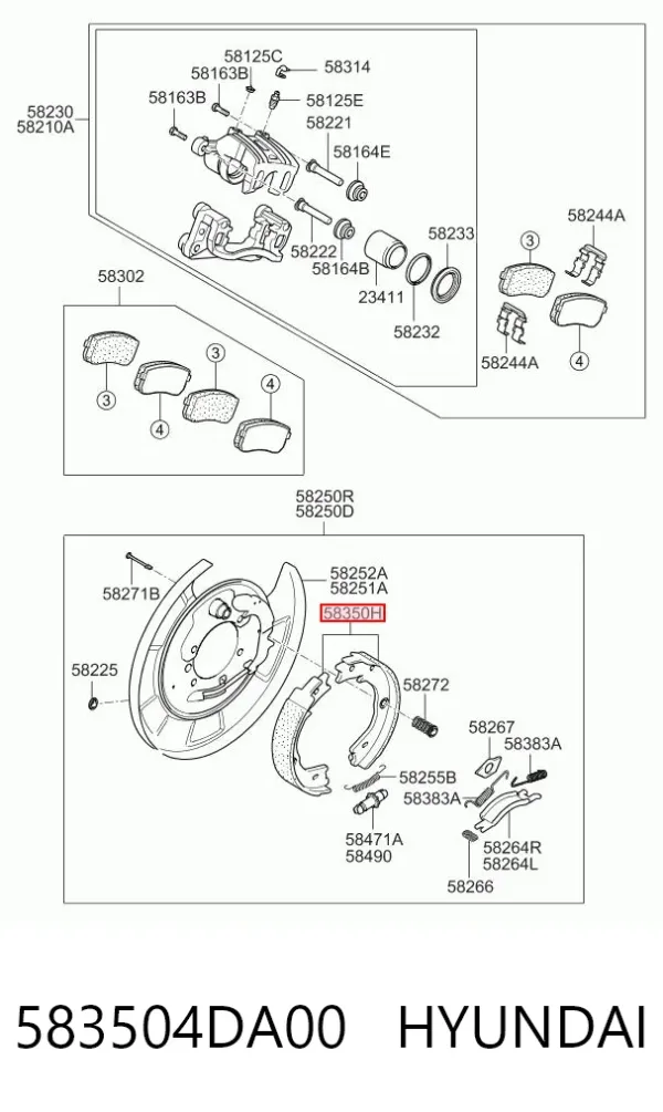 Klocki hamulca ręcznego 583504DA00 Hyundai/Kia