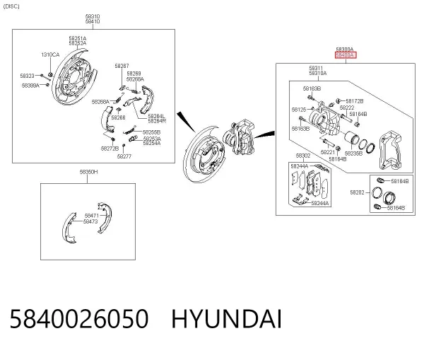 Zacisk hamulcowy tylny prawy 5840026050 Hyundai/Kia