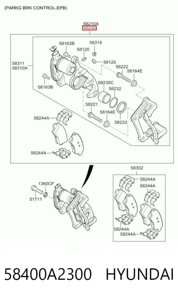 Zacisk hamulcowy tylny prawy 58400A2300 Hyundai/Kia