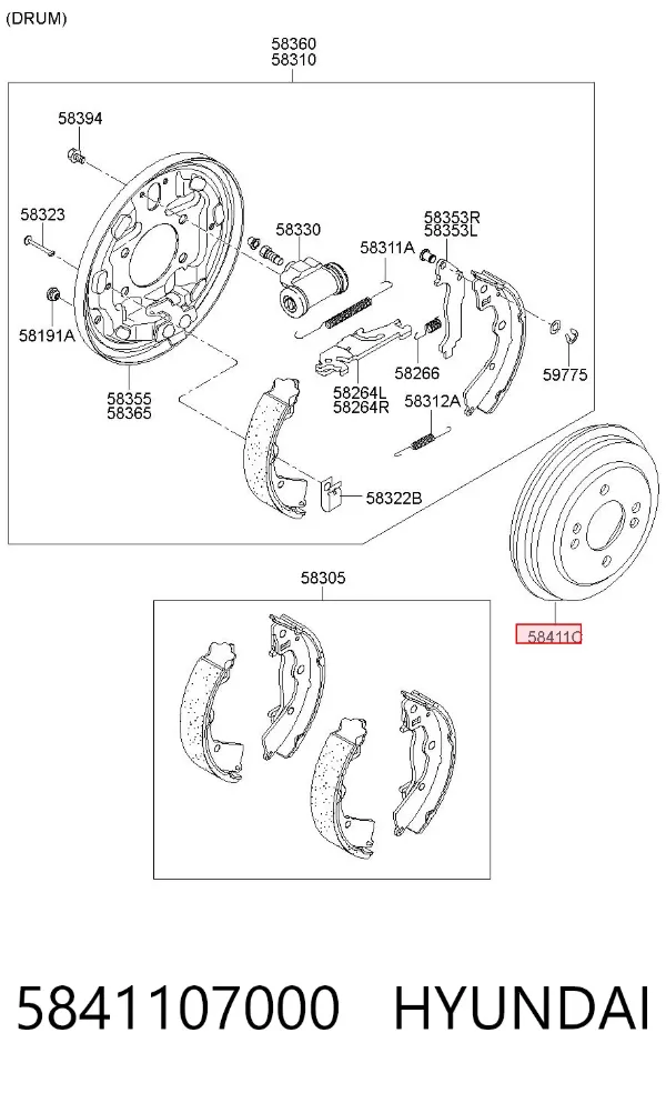 Bęben hamulcowy tylny 5841107000 Hyundai/Kia