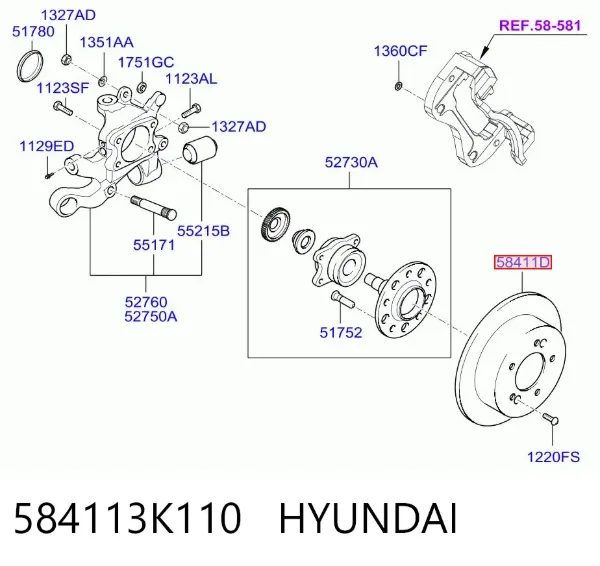 Tarcza hamulcowa tylna 584113K110 Hyundai/Kia