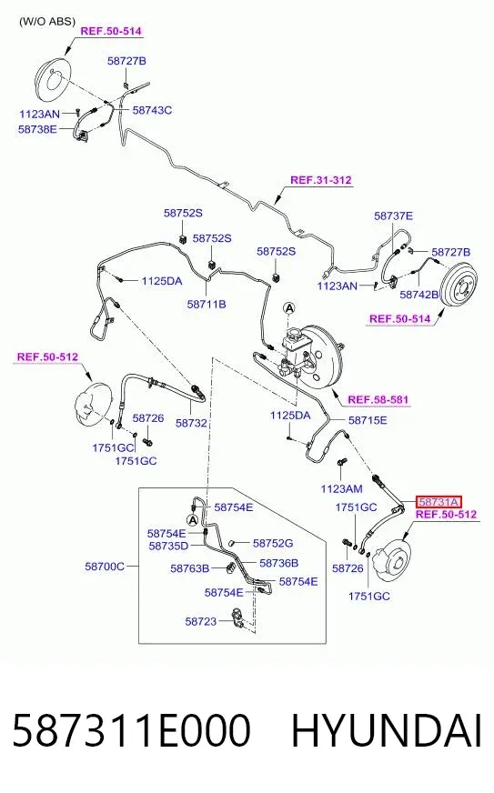 Przewód hamulcowy tylny lewy 587311E000 Hyundai/Kia