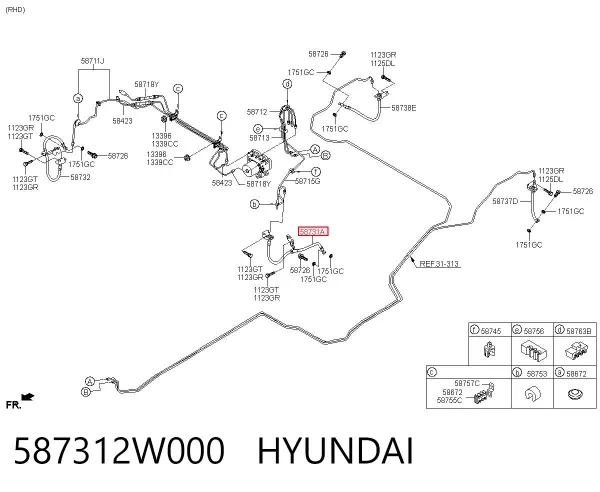 Wąż hamulcowy z przodu w lewo 587312W000 Hyundai/Kia