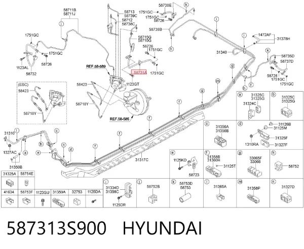 Wąż hamulcowy z przodu w lewo 587313S900 Hyundai/Kia