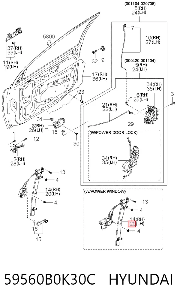 Mechanizm podnoszenia szyby drzwi przednich lewych 59560B0K30C Hyundai/Kia