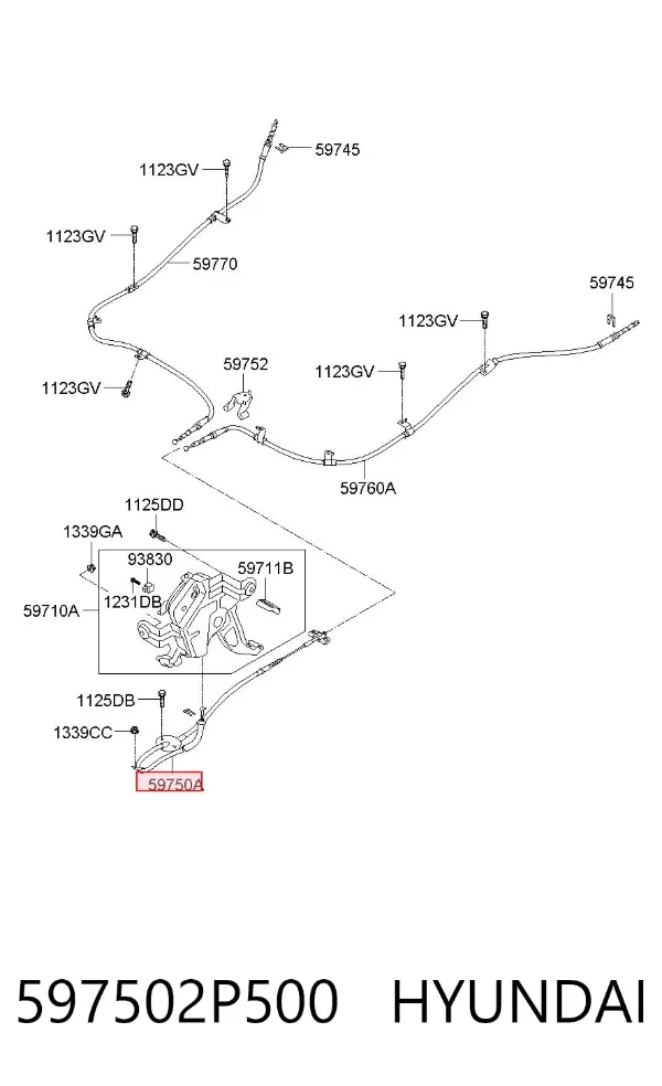 Linka hamulca ręcznego przednia 597502P500 Hyundai/Kia