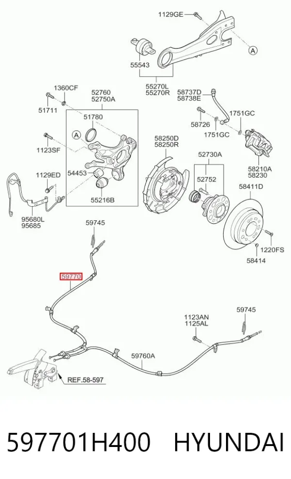Linka hamulca ręcznego tylna prawa 597701H400 Hyundai/Kia