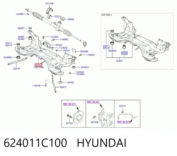 Korpus osi przedniej 624011C100 Hyundai/Kia