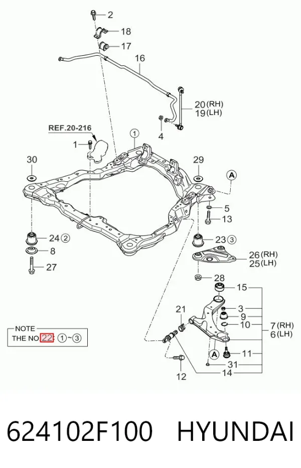 Korpus osi przedniej 624102F100 Hyundai/Kia