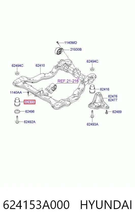 Tuleja (poduszka) przedniej belki 624153A000 Hyundai/Kia