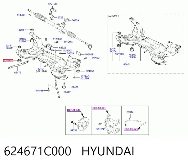 Tuleja (poduszka) przedniej belki 624671C000 Hyundai/Kia