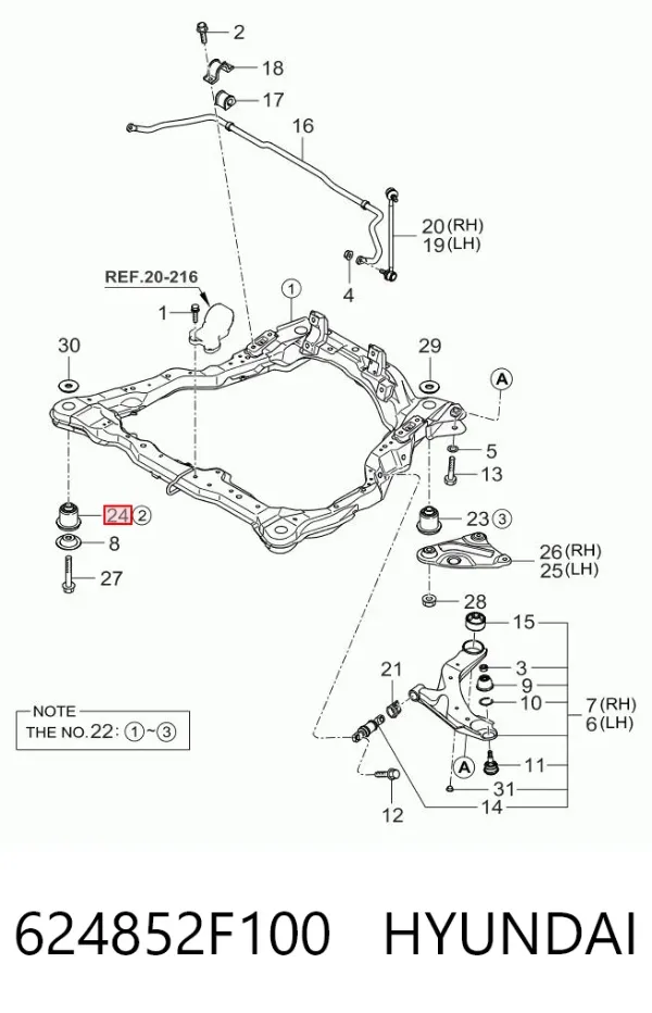 Tuleja (poduszka) przedniej belki 624852F100 Hyundai/Kia