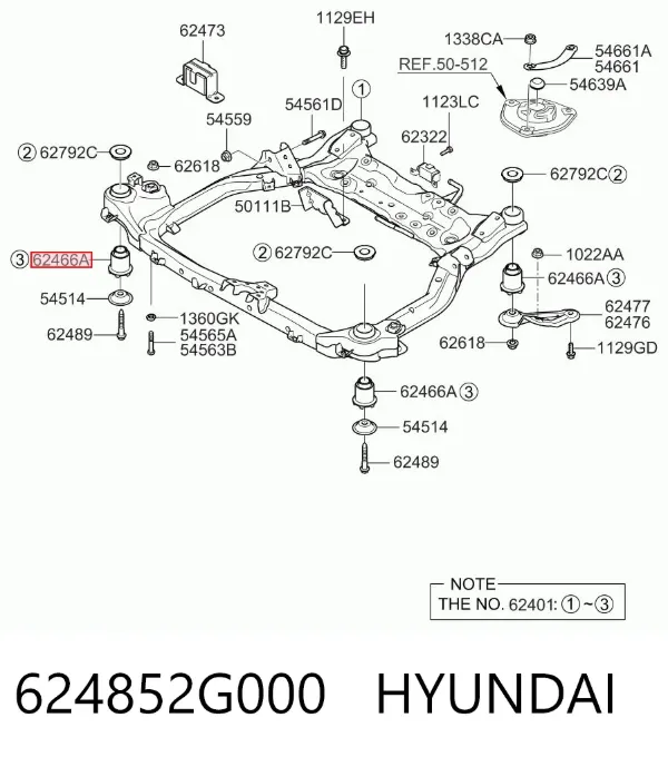 Tuleja (poduszka) przedniej belki 624852G000 Hyundai/Kia