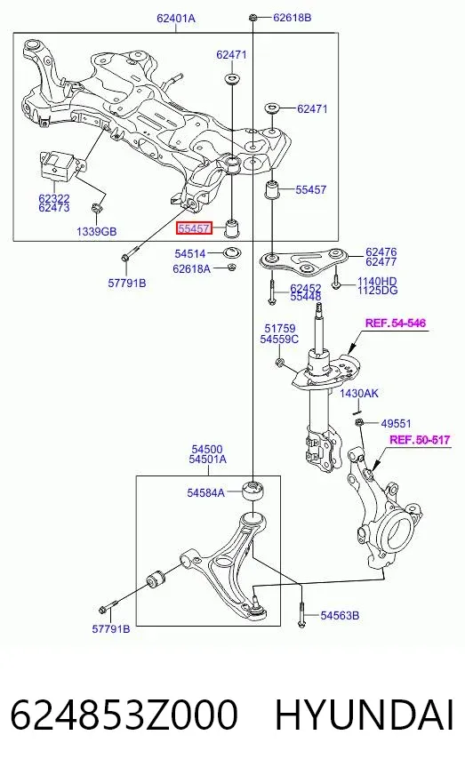 Tuleja (poduszka) przedniej belki 624853Z000 Hyundai/Kia