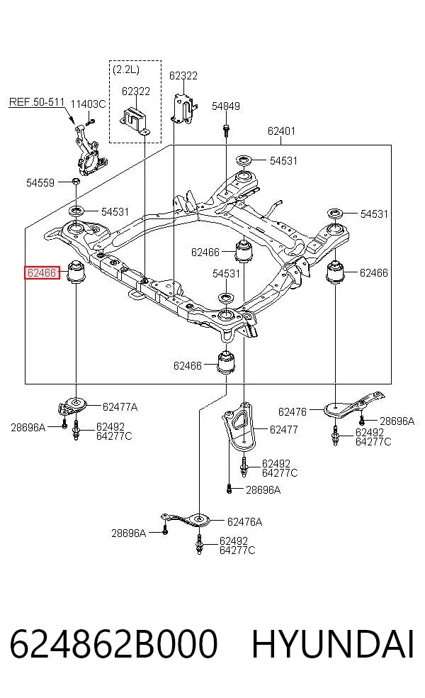 Tuleja (poduszka) przedniej belki 624862B000 Hyundai/Kia